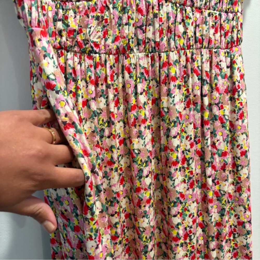 Boden Ruched strech Jersey Pink Floral Maxi Dress women short sleeve plus 14R - Picture 8 of 13